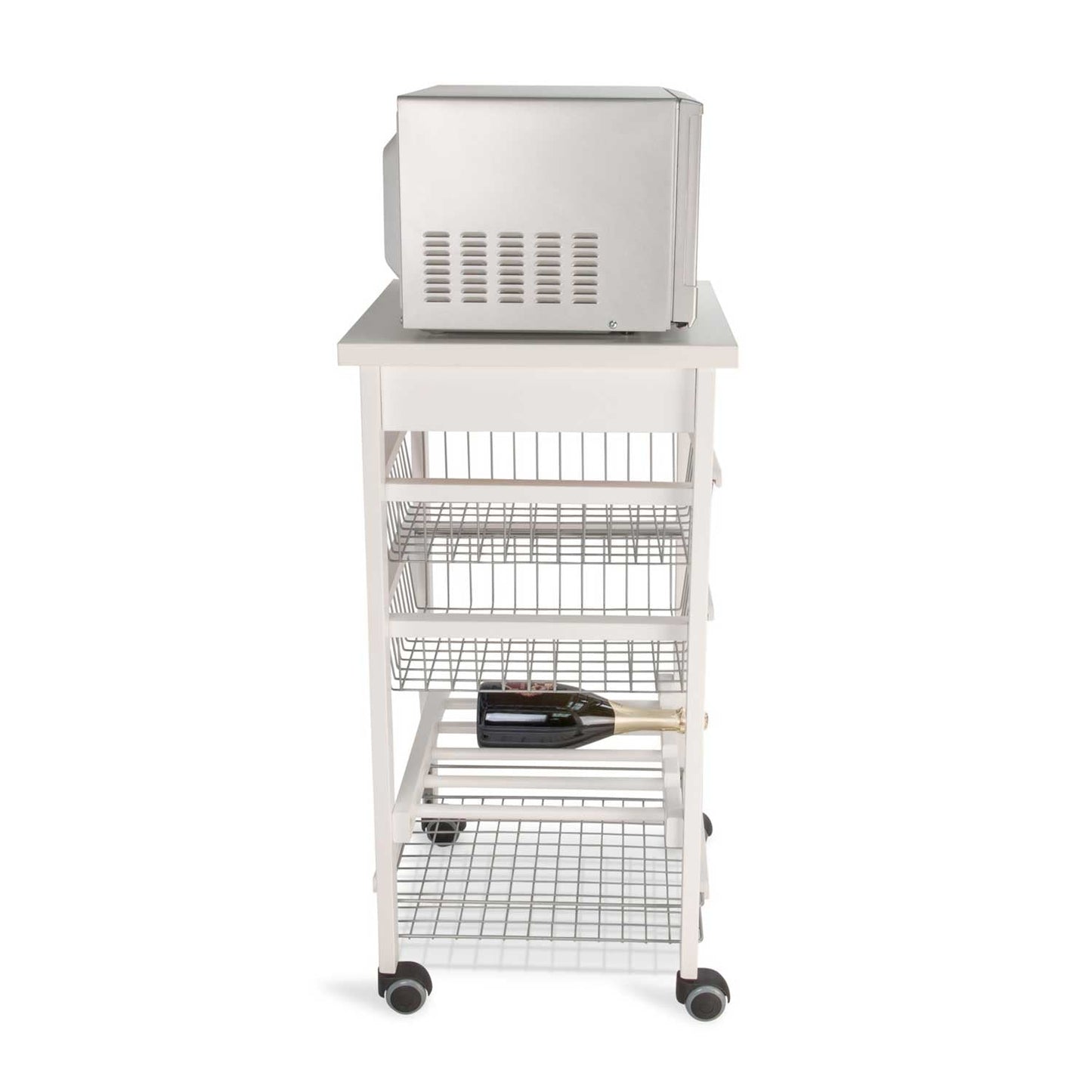 Carrito de cocina con encimera ARTURO, portabotellas central, Carrito de cocina de madera, Blanco, 4