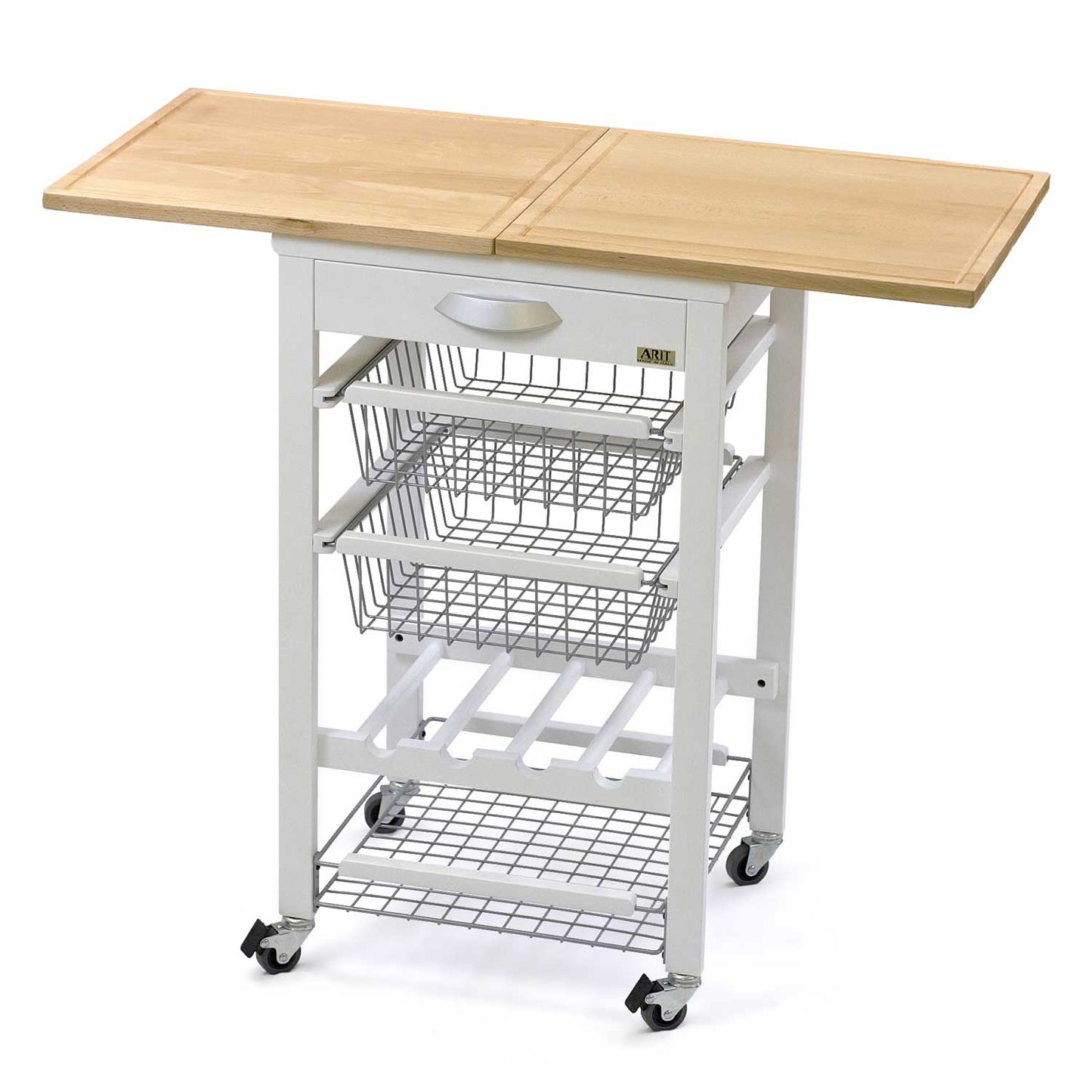 Carro de cocina con encimera GASTONE, superficie de trabajo de haya maciza (50 a 100 cm), madera, Blanco, 2