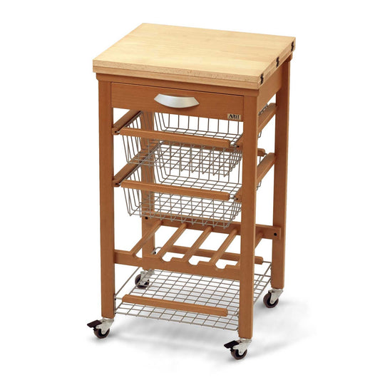 Carro de cocina con encimera GASTONE, superficie de trabajo de haya maciza (50 a 100 cm), madera, cerezo, 1