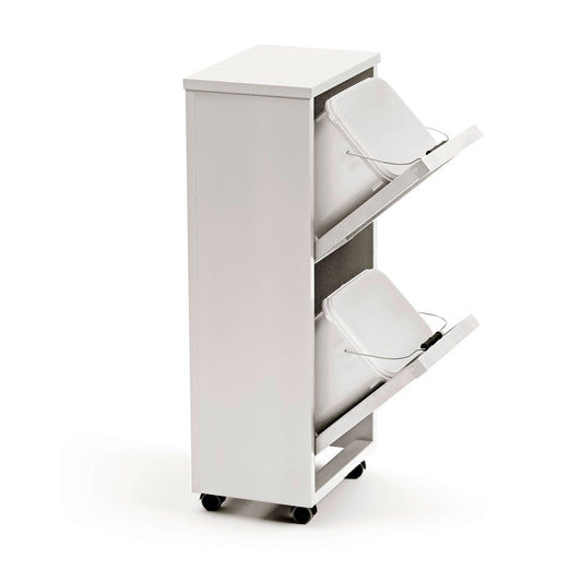 Carrito de cocina con cubo de basura MADERA 2, Cubo de basura y reciclaje de 2 cubos x12L, Blanco, ARIT, 1