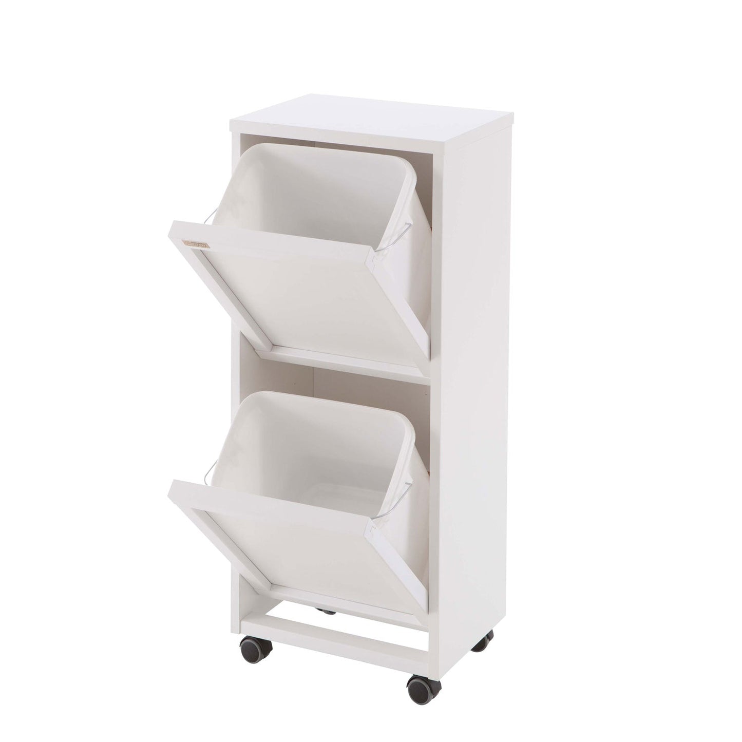 ARIT - Carrito de cocina con cubo de basura MADERA 2, Cubo de basura y reciclaje de 2 cubos x12L, Blanco