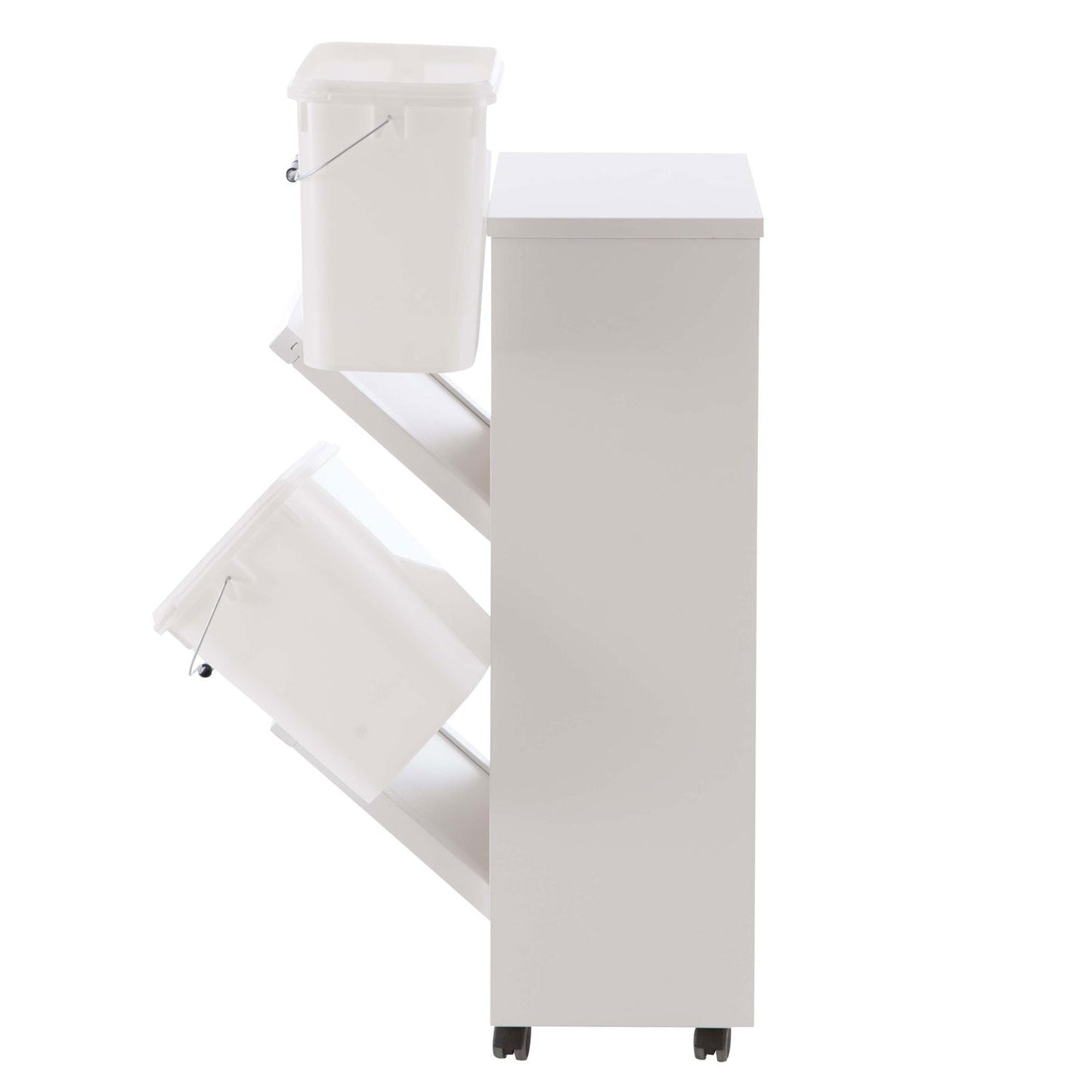Carrito de cocina con cubo de basura MADERA 2, Cubo de basura y reciclaje de 2 cubos x12L, Blanco, ARIT, 2