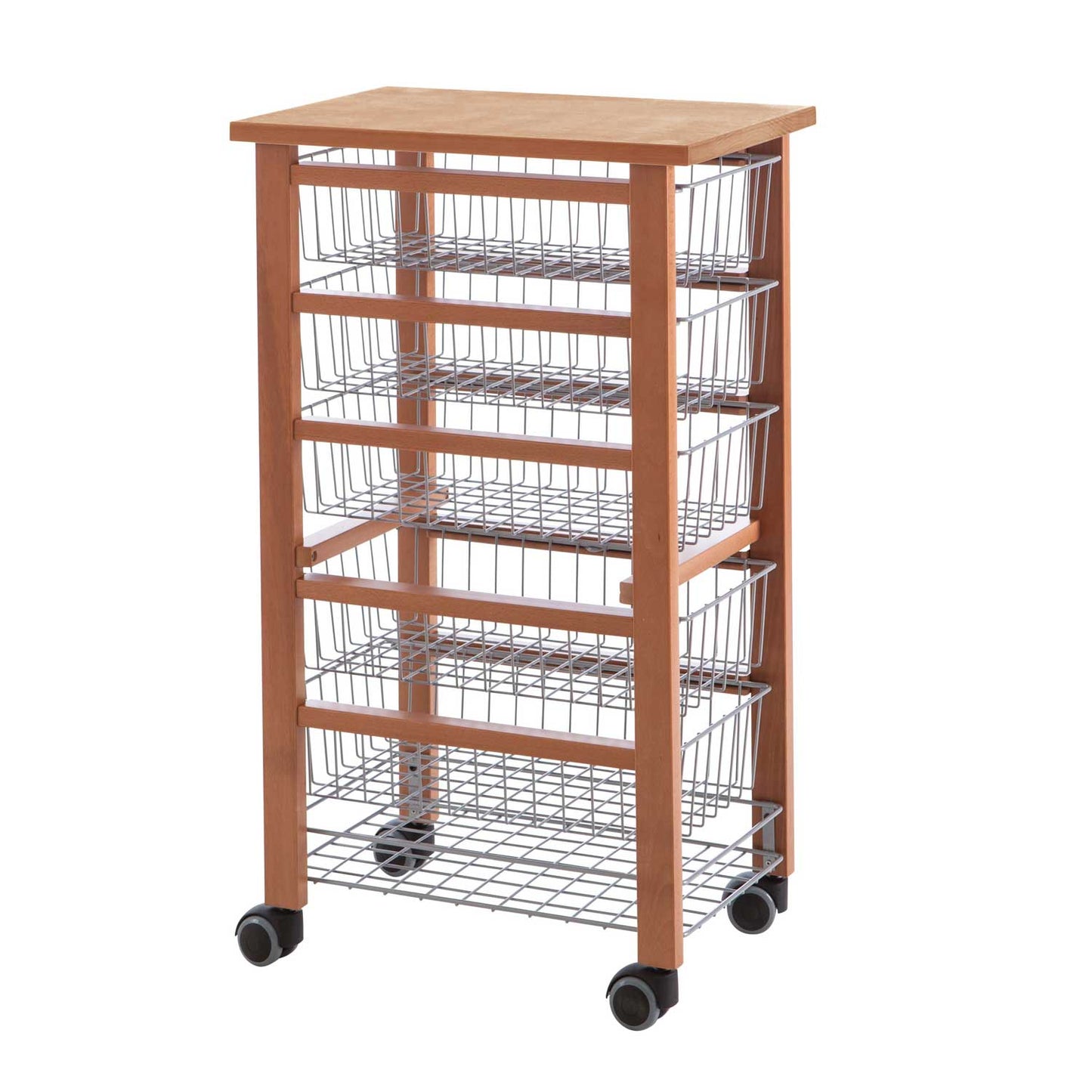 Carro cocina con encimera OLIVER, con 5 Cestas deslizantes, Carro de Cocina de madera, Cerezo, 2