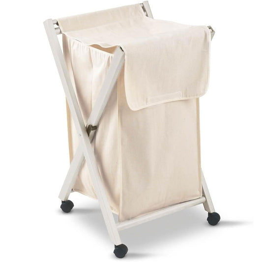 ARIT Cesto ropa sucia plegable BANNY, Cesto ropa plegable, Cesto colada en madera de haya maciza con tela de algodón, Blanco