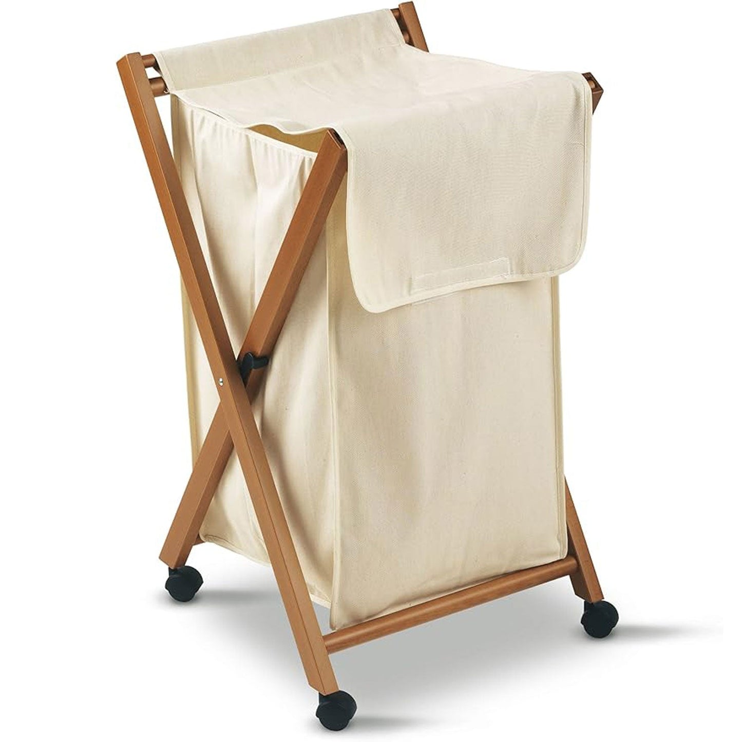 Cesto ropa plegable, Cesto ropa sucia plegable en madera de haya maciza con tela de algodón, ARIT BANNY Ciliegio