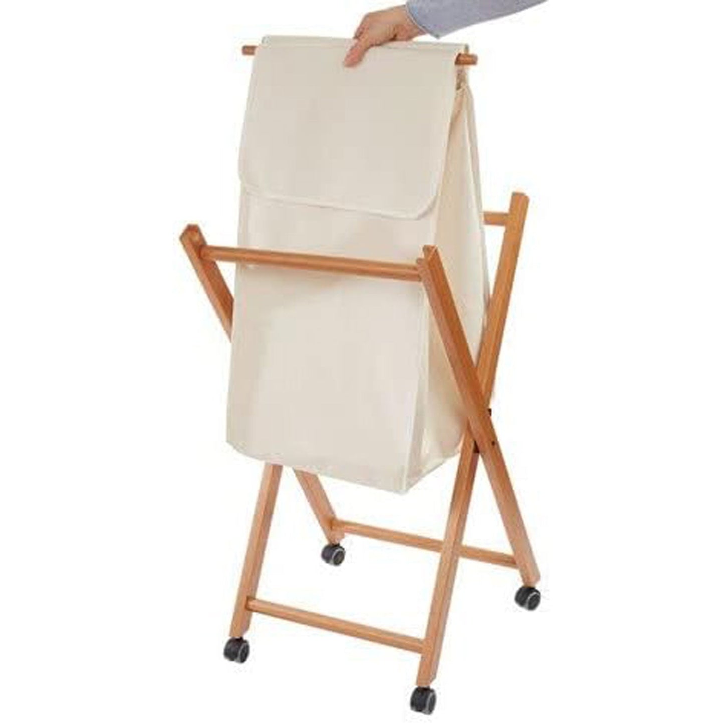 Cesto ropa plegable, Cesto ropa sucia plegable, en madera de haya maciza con tela de algodón, ARIT BANNY Ciliegio, 1