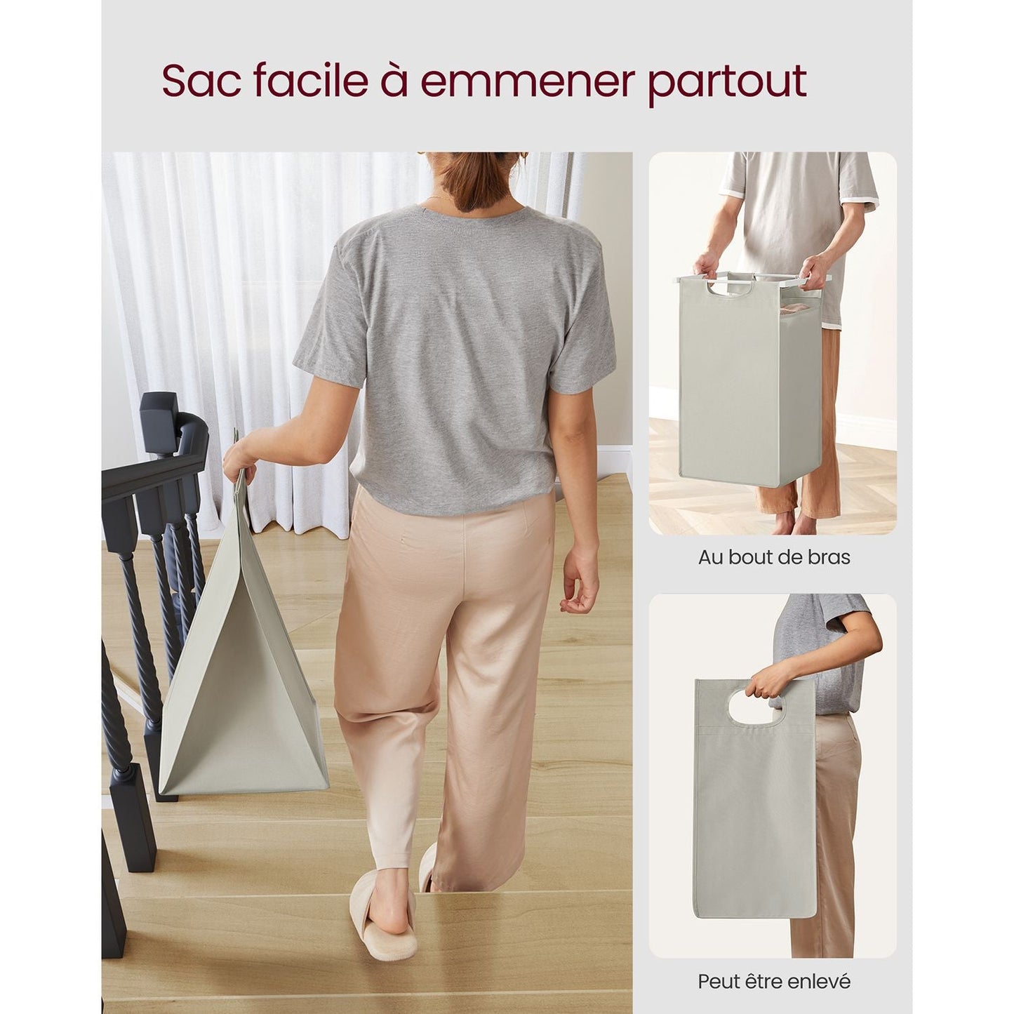 VASAGLE - Mueble Ropa Sucia, Cesto para Ropa Sucia, Cesta Colada, 2 Bolsas Colada de Tela Oxford Extraíble y Desmontable, Estante, Marco Metálico, 2 x 46 L