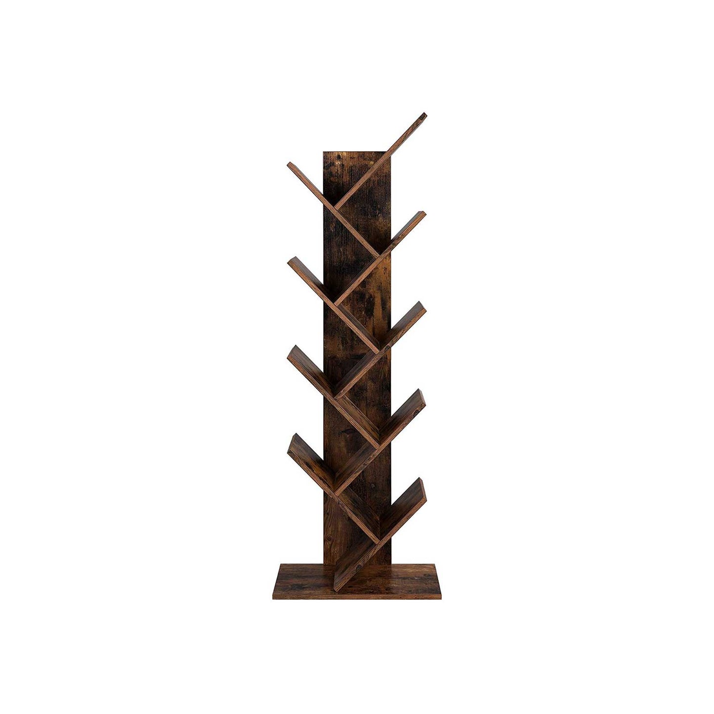 VASAGLE - Librería en Forma de Árbol, Librería de 8 Niveles con Estantes de Madera, para Sala de Estar, Oficina Doméstica, Marrón Rústico