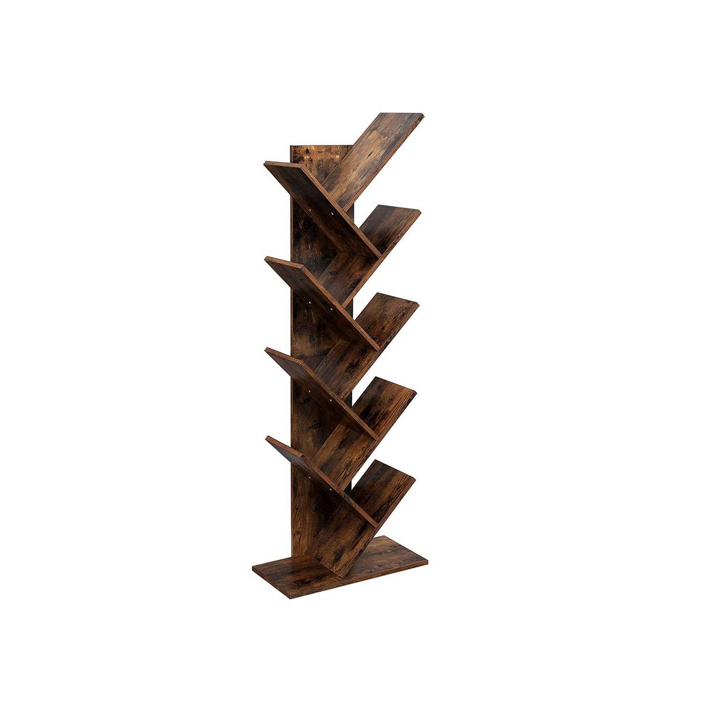 VASAGLE - Librería en Forma de Árbol, Librería de 8 Niveles con Estantes de Madera, para Sala de Estar, Oficina Doméstica, Marrón Rústico