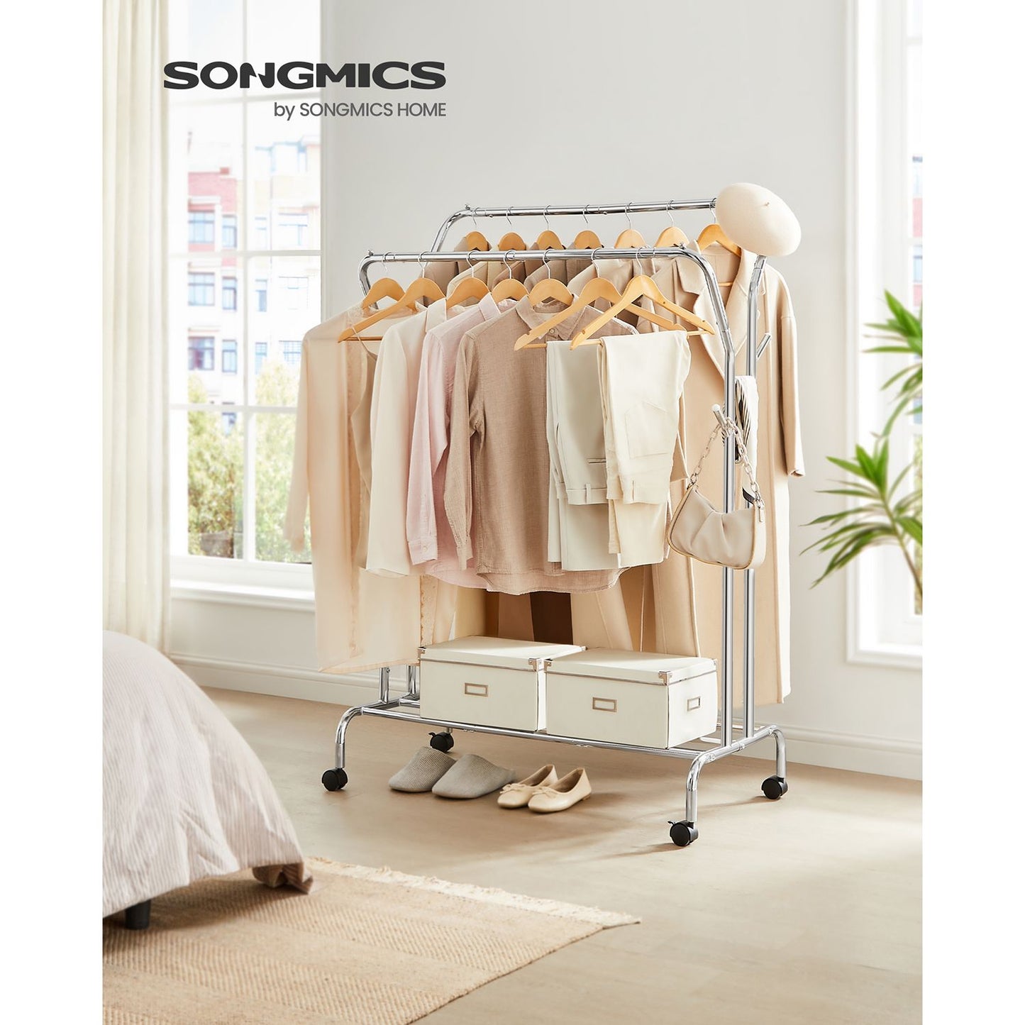 Burro Ropa, Resistente, 2 Barras de Ropa, Perchero Burro, con Ruedas, SONGMICS, 7