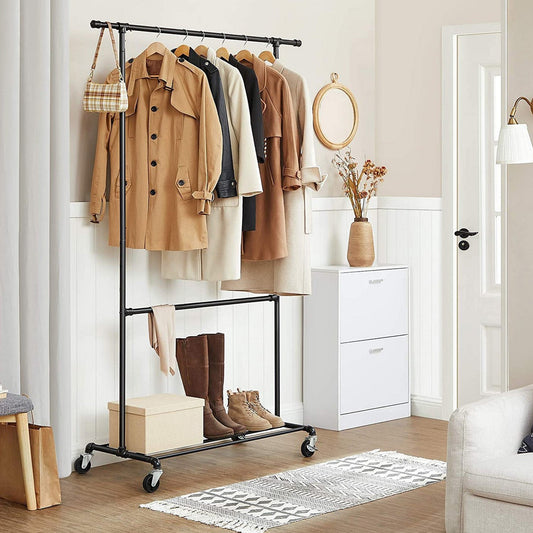 Burro Ropa, Burro Ropa Resistente, con Doble Barra y Estante, Capacidad de Carga 110 kg, Perchero Móvil, Songmics, 3