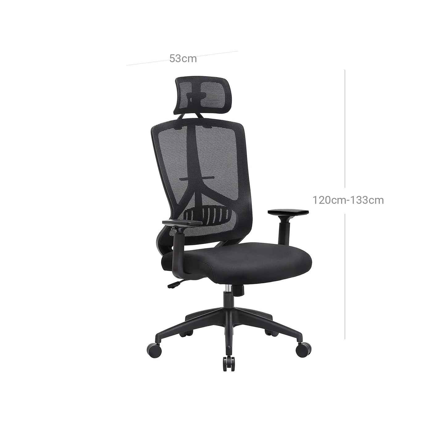 SONGMICS - Silla de oficina de malla, respaldo curvado, altura regulable 120-133 cm