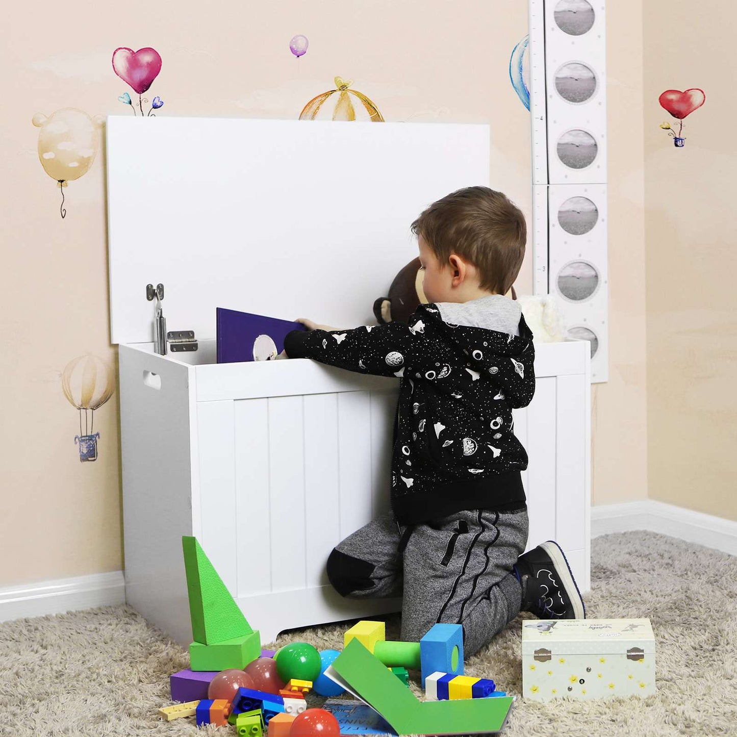 VASAGLE - Taburete de Almacenamiento Banco con Zapatero Caja para Juguetes Taburete para Cama Gran Capacidad Tablero MDF Blanco