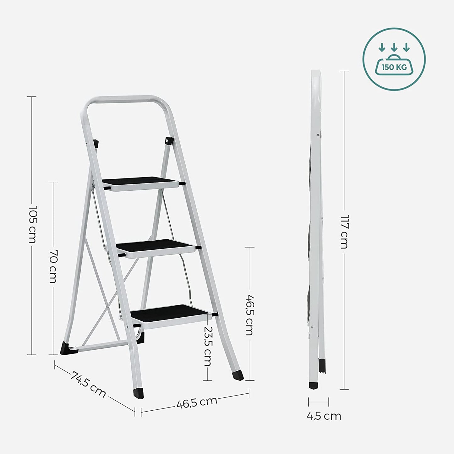 Escalera Plegable de 3 Peldaños, Robusta y Segura