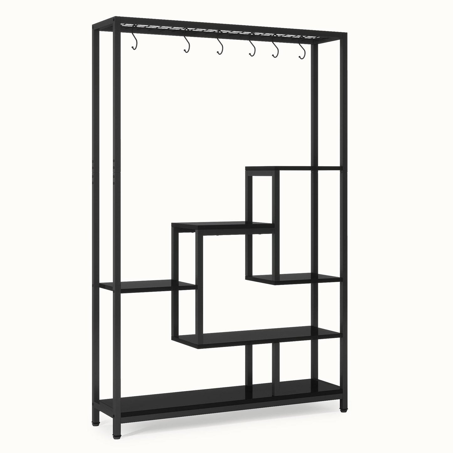 Tribesigns - Soporte para plantas de interior de 5 niveles, estante de metal de 180 cm para plantas con ganchos colgantes de 6 piezas para interior