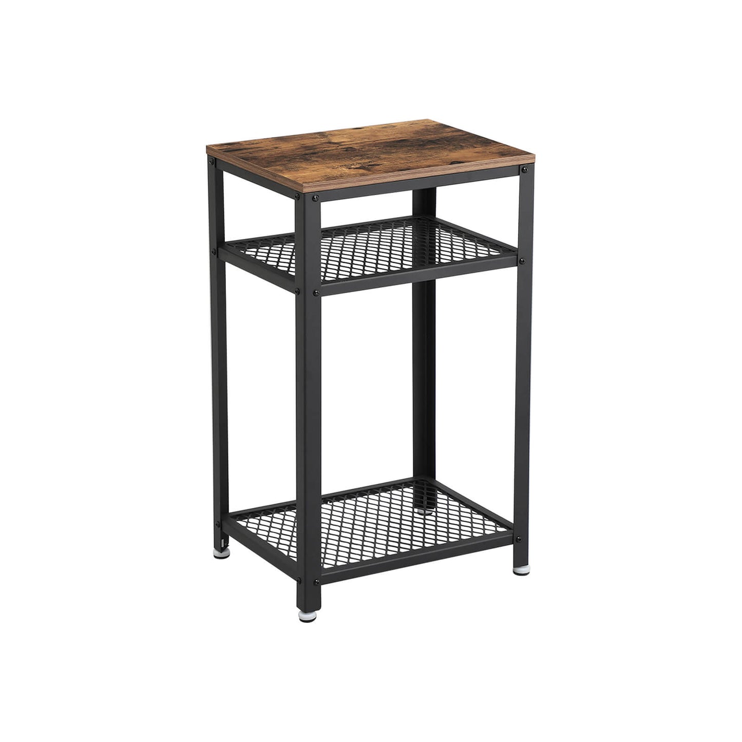 VASAGLE - Mesa Auxiliar de Estilo Industrial, Mesita de Noche, Mesa para Telefono, con 2 Estantes de Malla, para salón y Oficina