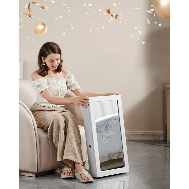 Songmics Espejo Joyero, Armario Montado en Pared con Almacenamiento