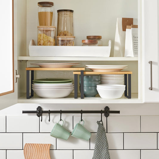 Songmics Organizador de Especias de Acero y Bambú (Set de 2)