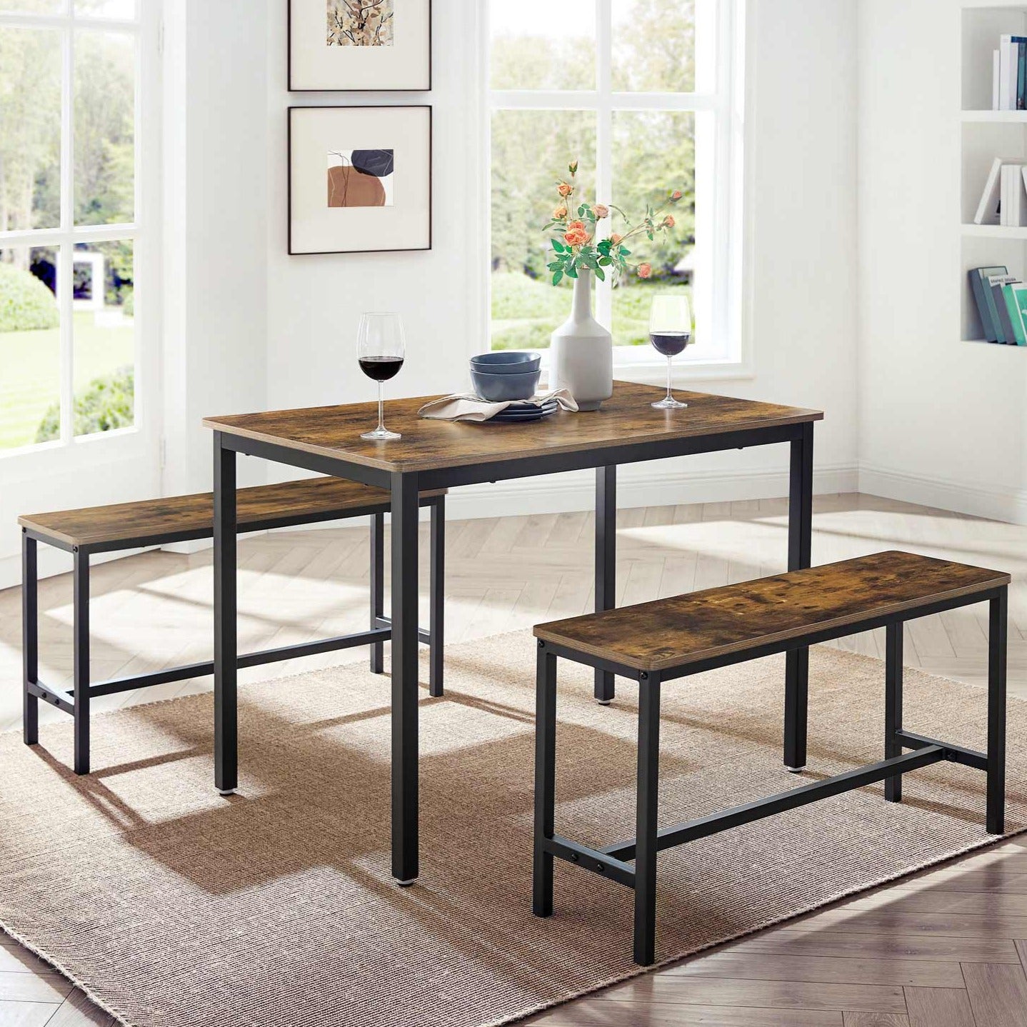 Juego de Mesa de Comedor y Sillas con Marco de Acero