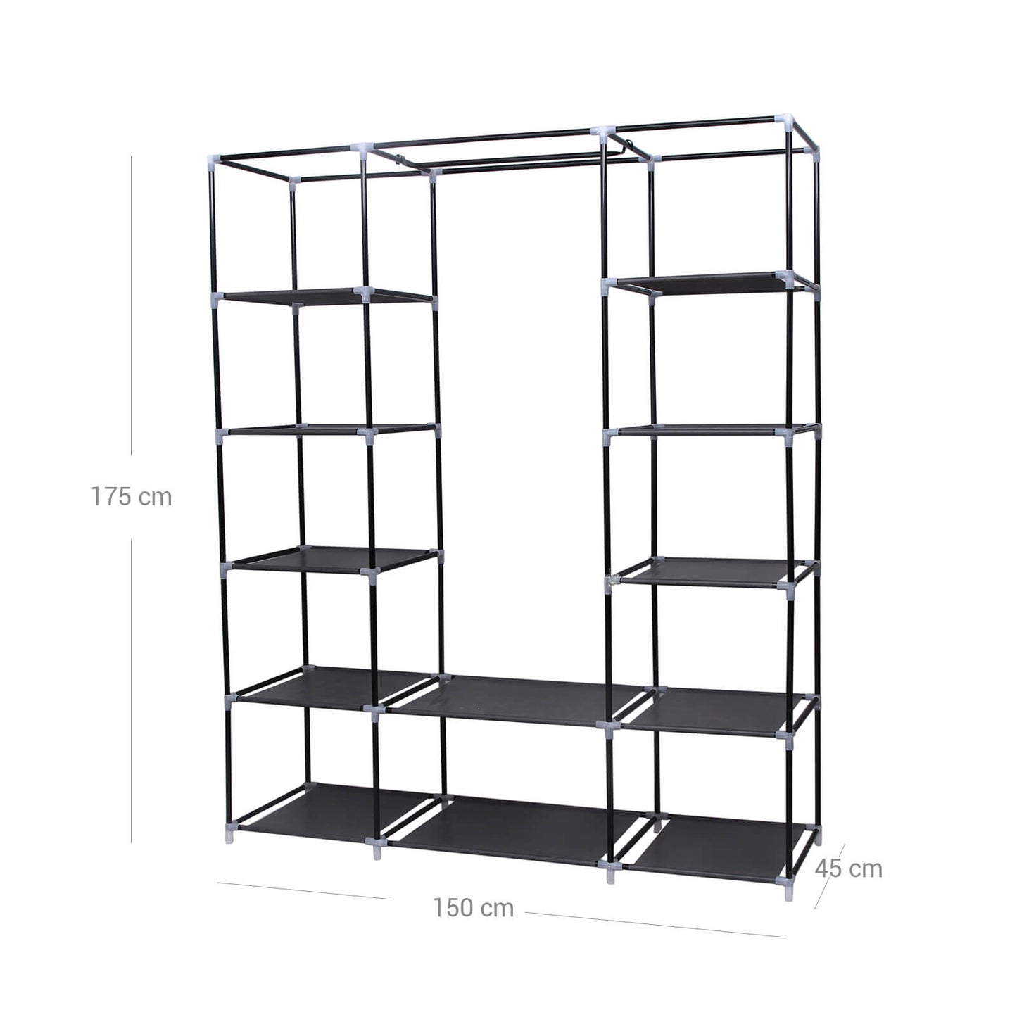 Armario de Tela, Armario Plegable de Tela con Cremalleras, 150x45x180 cm, Negro, Songmics, 4