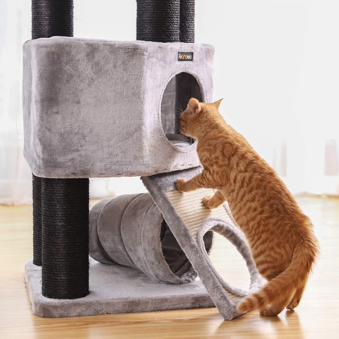 Árbol para Gatos con Plataforma, Cueva Grande y Postes Envueltos en Sisal