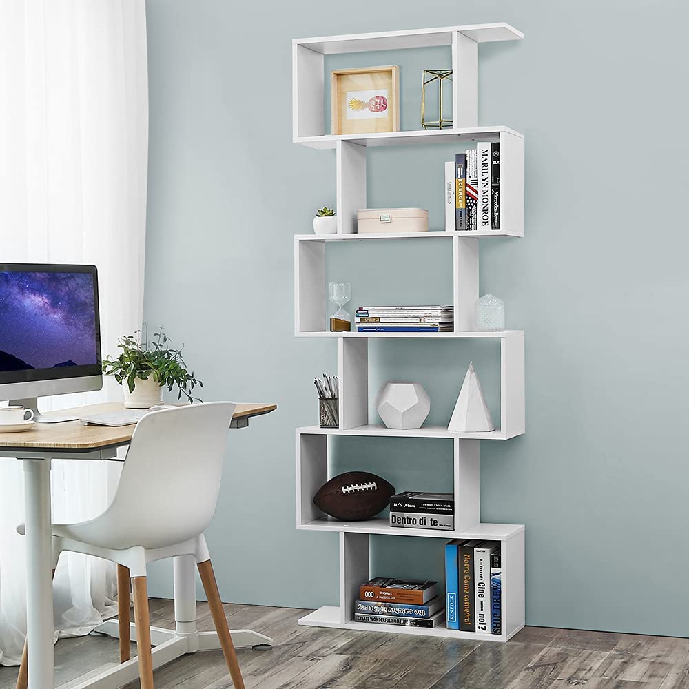 Estanteria, Estanteria Libreria, Estanteria Esquinera, Librería de Madera de 6 Niveles, Blanco, Vasagle, 1
