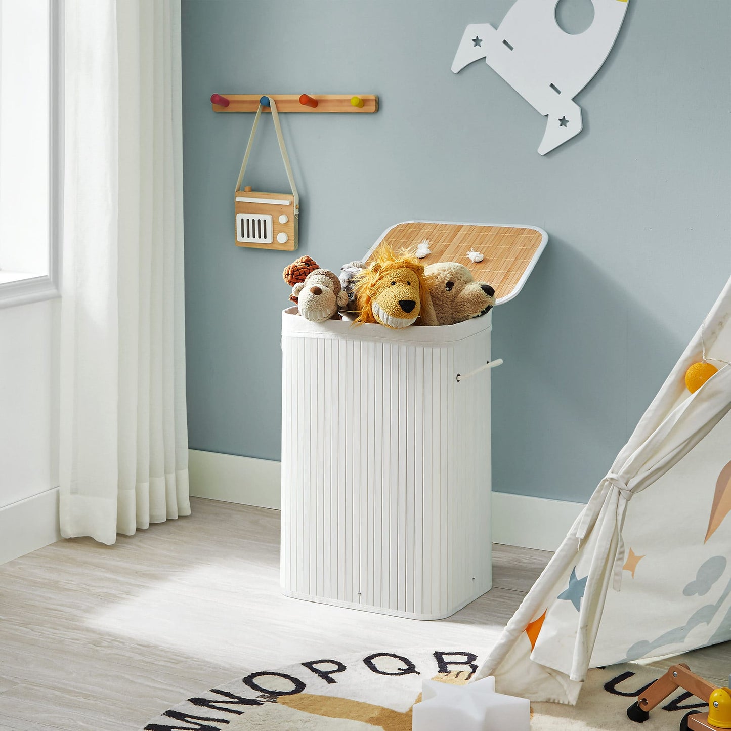 Cesta de Lavandería de Bambú, Plegable, 72l