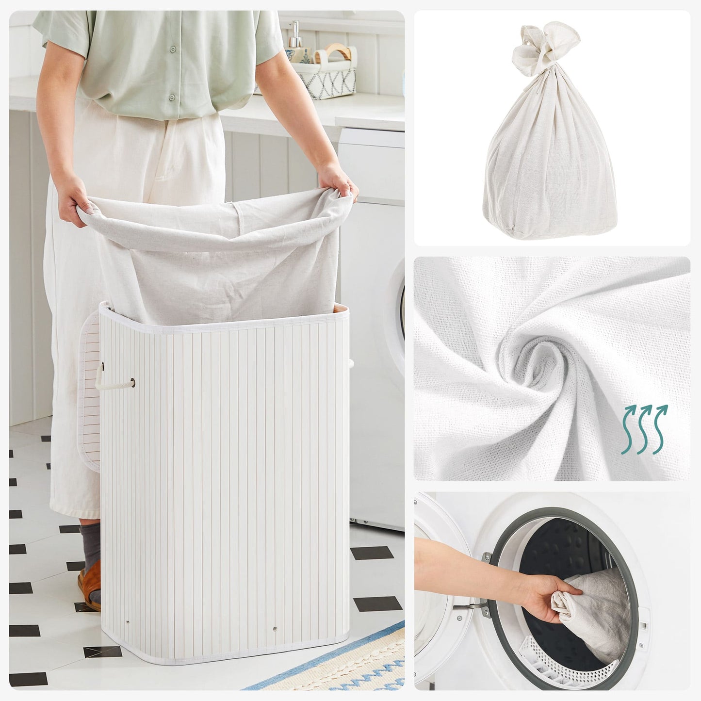 Cesta de Lavandería de Bambú, Plegable, 72l