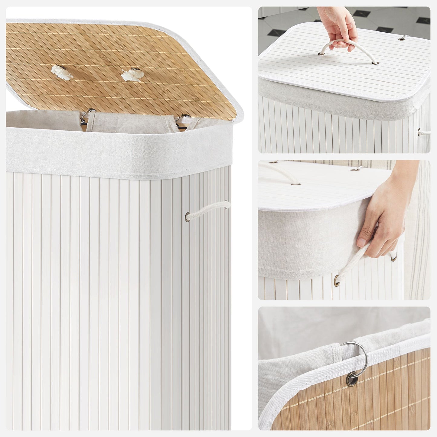 Cesta de Lavandería de Bambú, Plegable, 72l