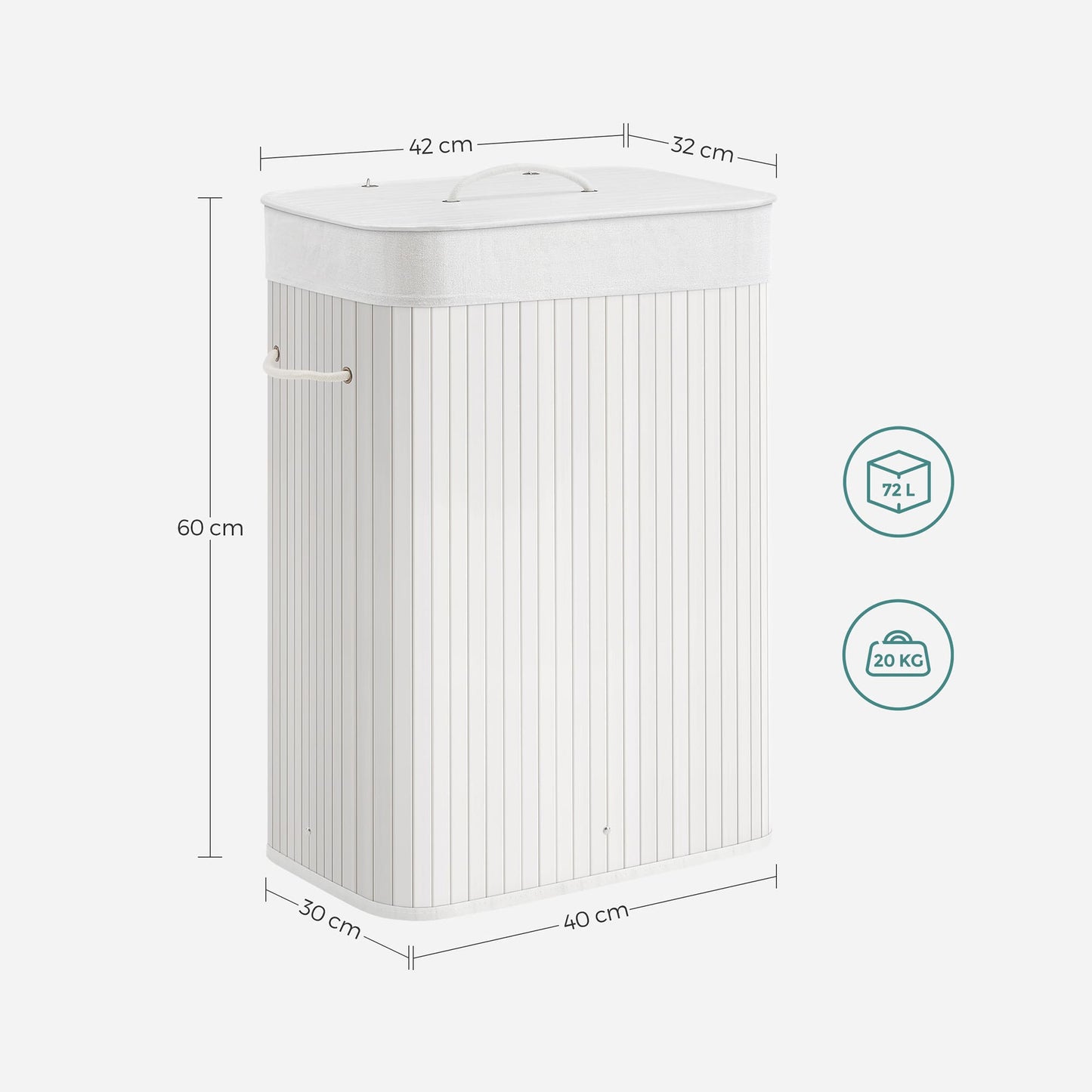 Cesta de Lavandería de Bambú, Plegable, 72l