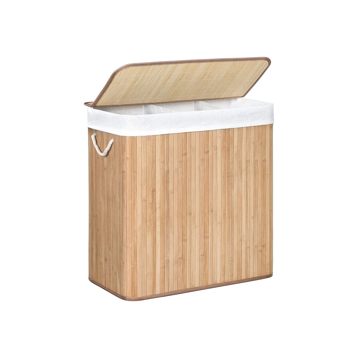 Cesta de Lavandería con Tapa, 3 Compartimentos, 150L