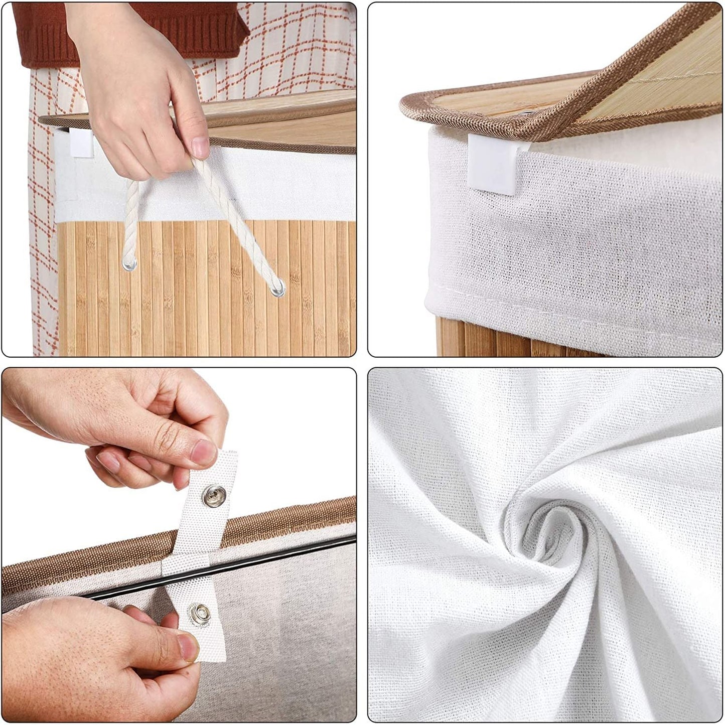 Cesta de Lavandería con Tapa, 3 Compartimentos, 150L