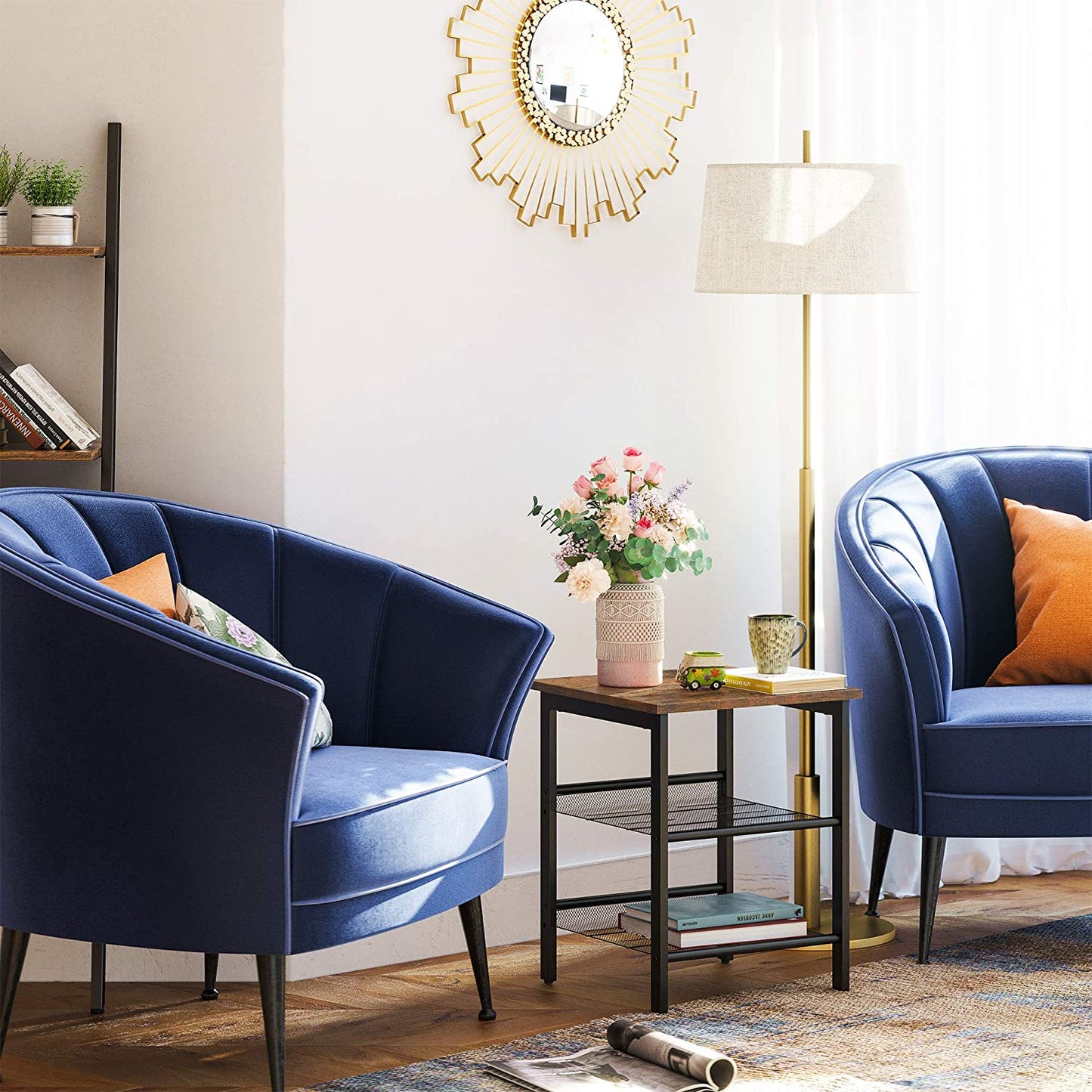 Vasagle Juego de 2 Mesitas de Estilo Industrial con Estantes Ajustables