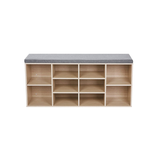 VASAGLE - Banco para Zapatos, Repisa para Zapatos, Armario de Almacenamiento, 10 Compartimentos, con Cojín, para Entrada, 104 x 30 x 48 cm