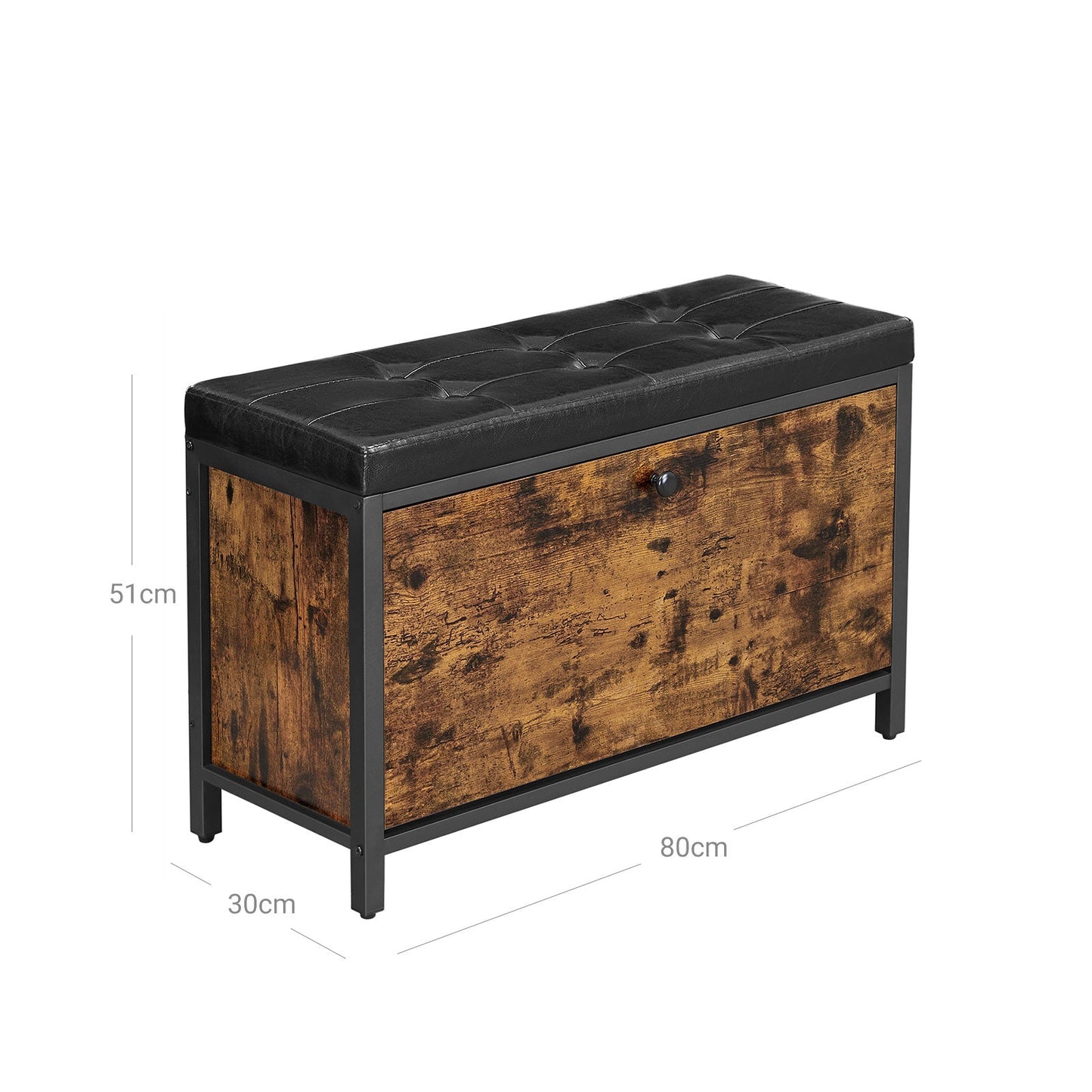 VASAGLE - Banco Zapatero, Banco tapizado para Zapatos, con cajón, Armario Zapatero, Estructura de Acero, Marrón Rústico y Negro