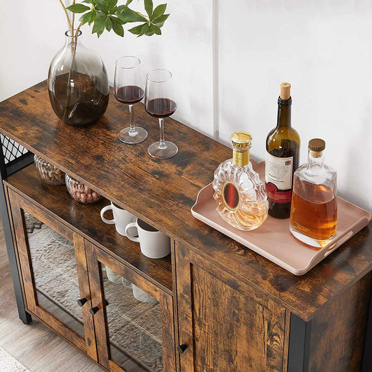 VASAGLE - Aramrio de Almacenamiento, Aparador con 3 Puertas, para Comedor, salón, Cocina, 110 x 33 x 75 cm, Estilo Industrial