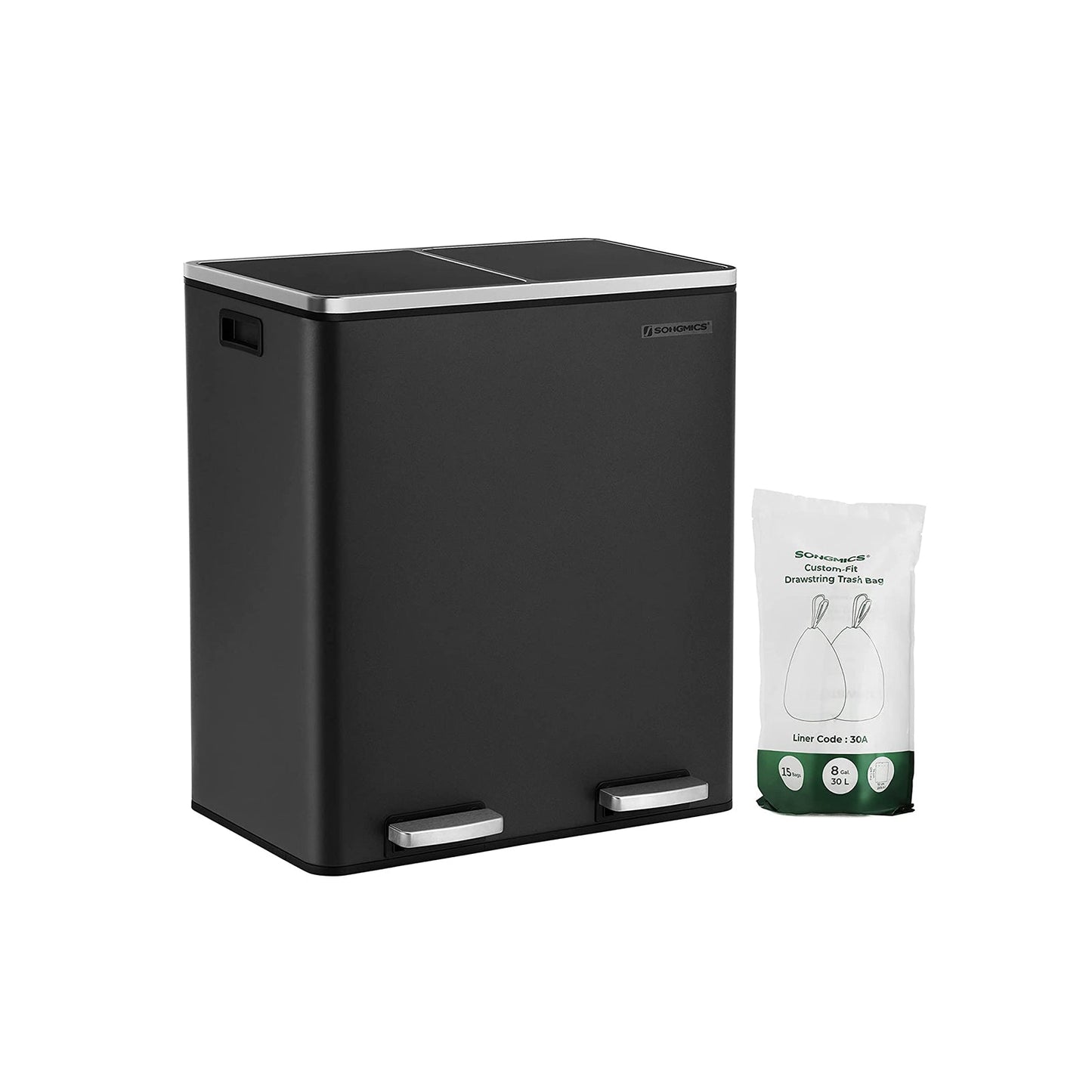 Songmics Basurero con 2 Compartimentos de 30L