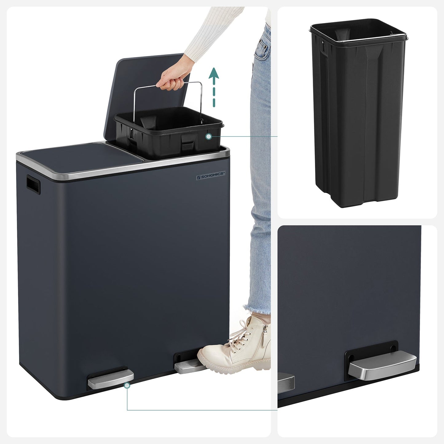 Songmics Basurero de Reciclaje con 2 Compartimentos (30L cada uno)