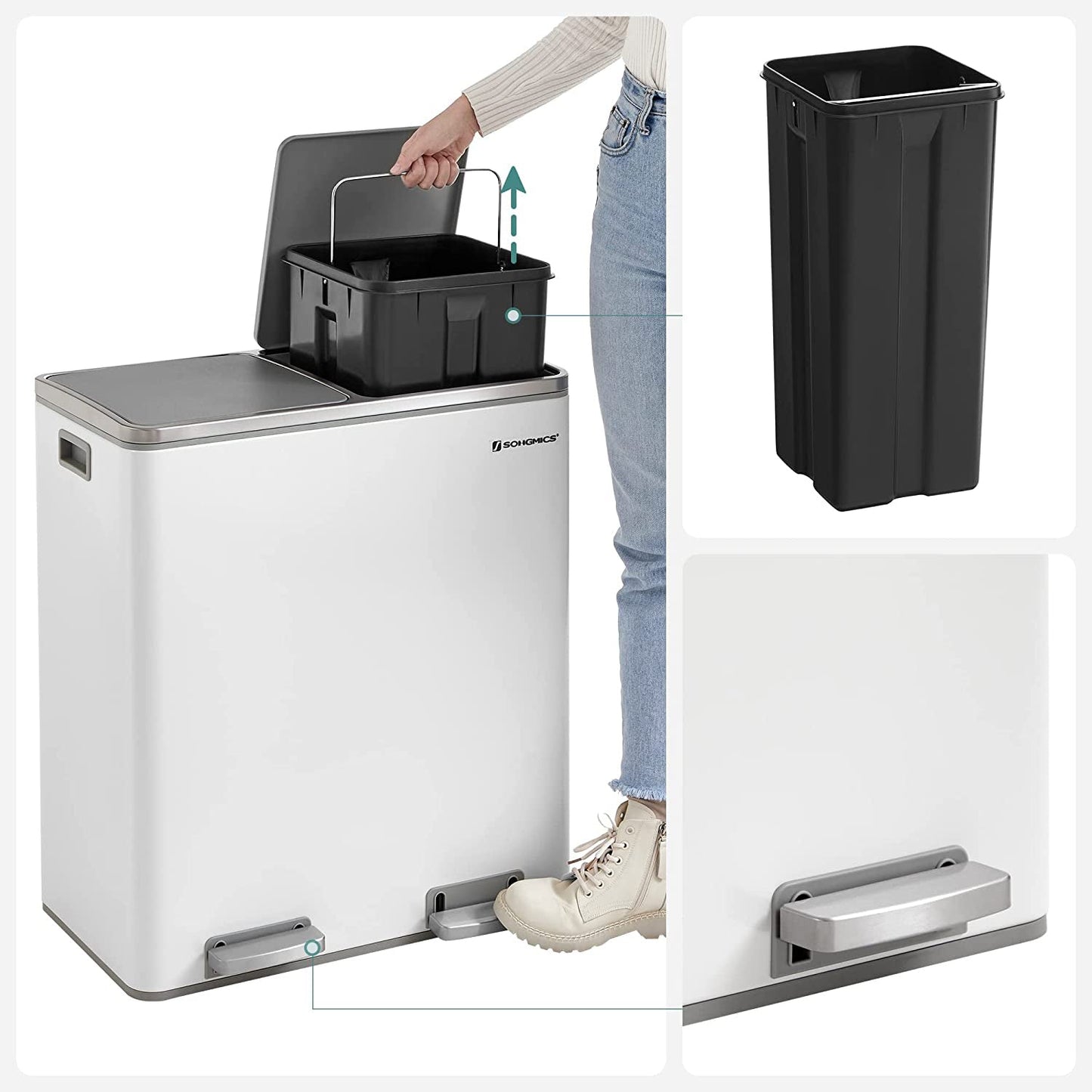 Songmics Basurero de Reciclaje con 2 Compartimentos (30L cada uno)