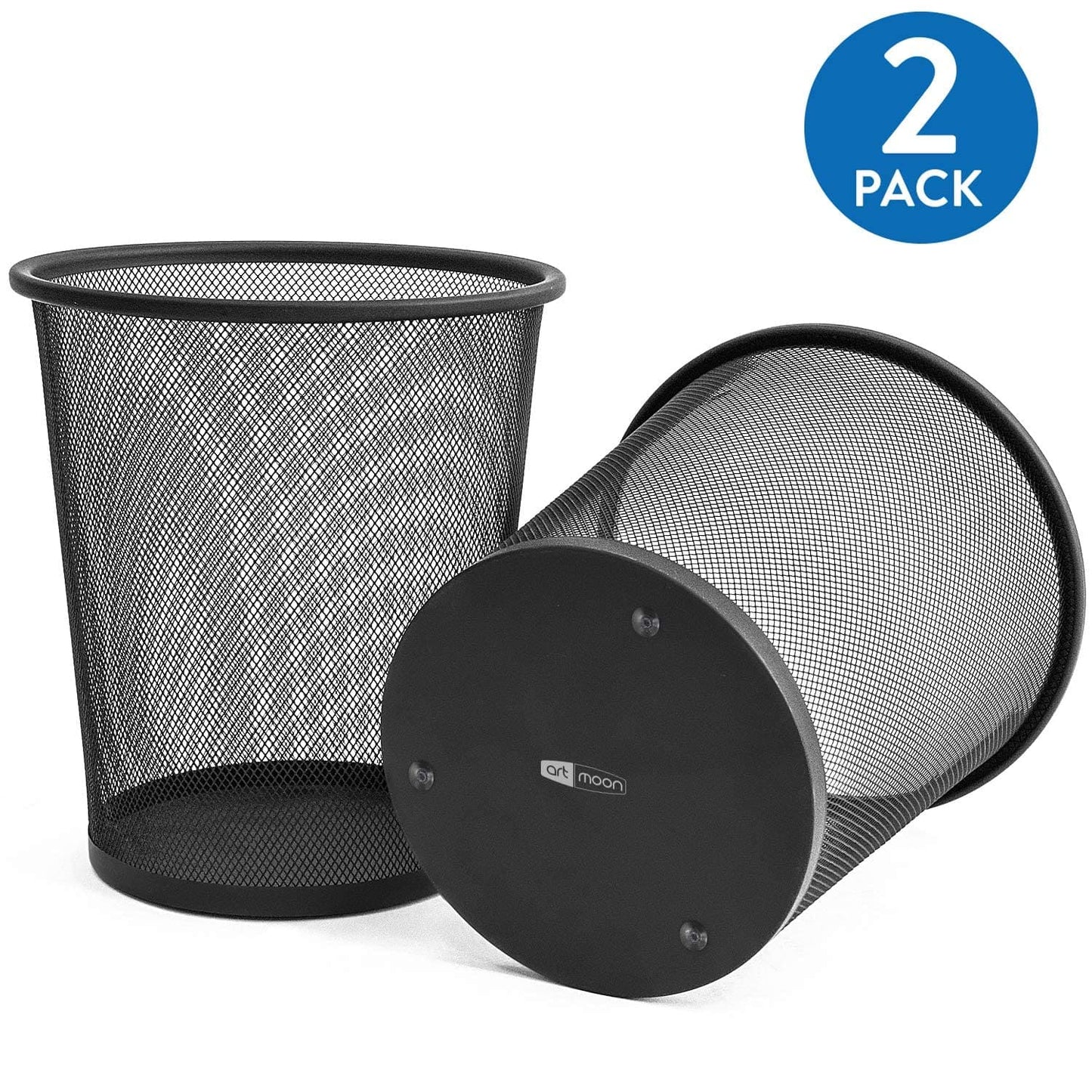 Papelera Circular Inox, de Rejilla Metalica, de Acero Recubierto de Polvo, Papelera Negra, 2 Pack, Mesh