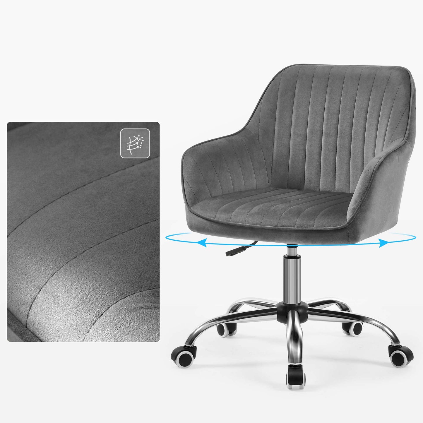 Songmics Silla de Oficina Terciopelo, Silla Giratoria Gris Claro