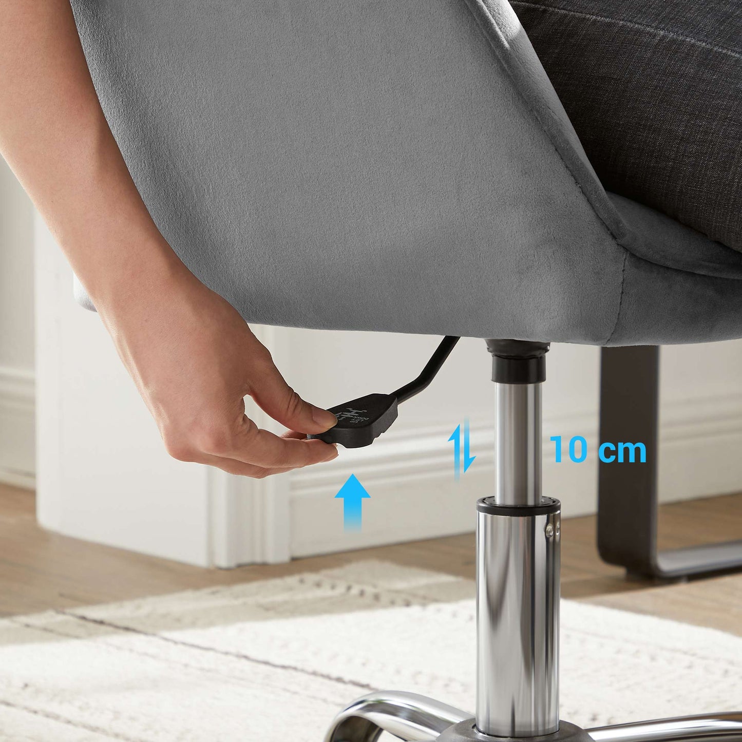 Songmics Silla de Oficina Terciopelo, Silla Giratoria Gris Claro