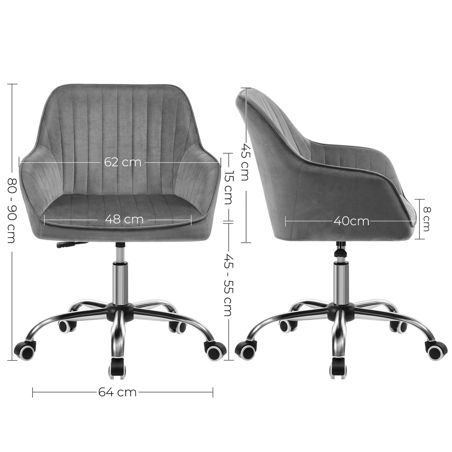 Songmics Silla de Oficina Terciopelo, Silla Giratoria Gris Claro