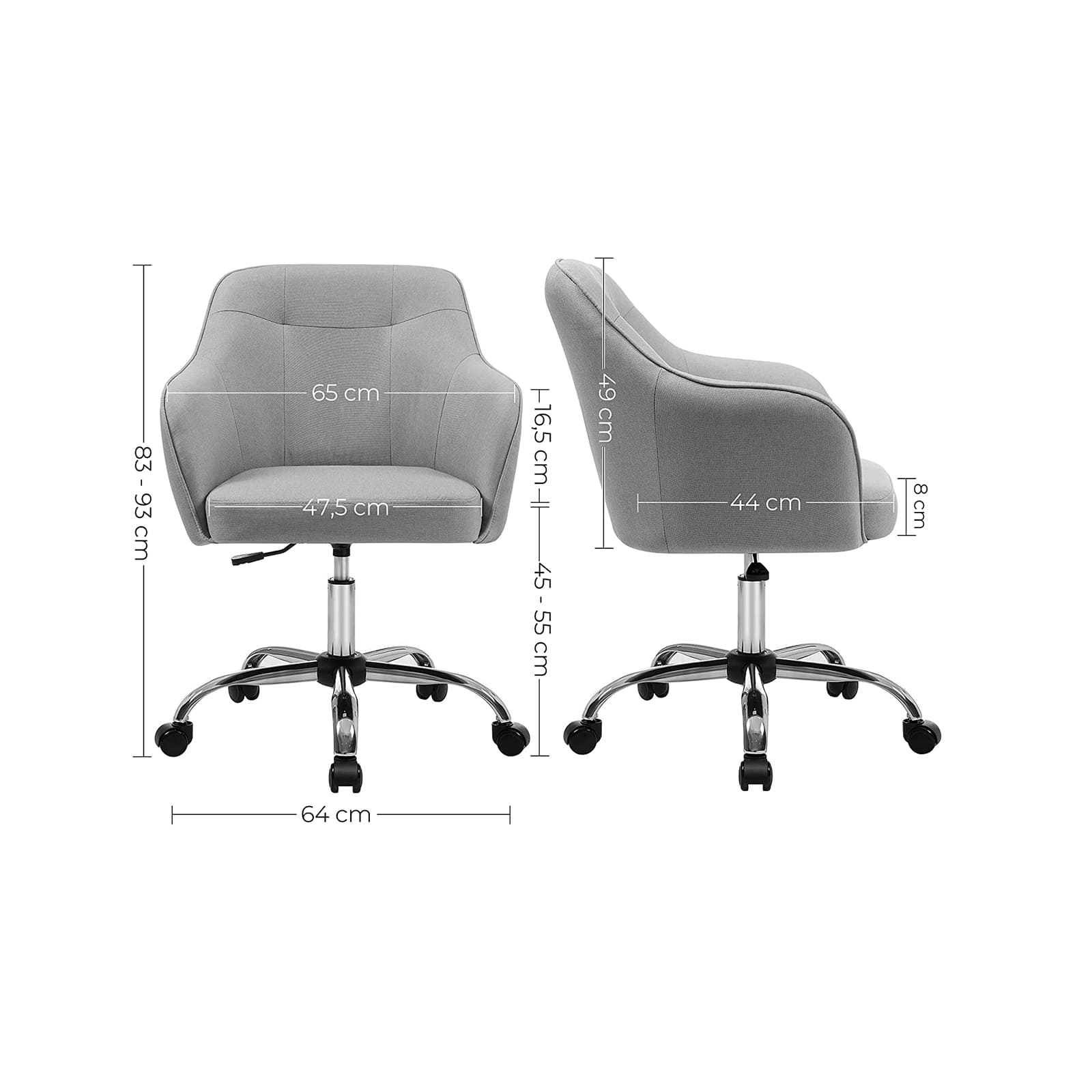 Silla ordenador, silla escritorio sin ruedas, sillas oficina, SONGMICS, A83-93 cm - 120 kg, gris