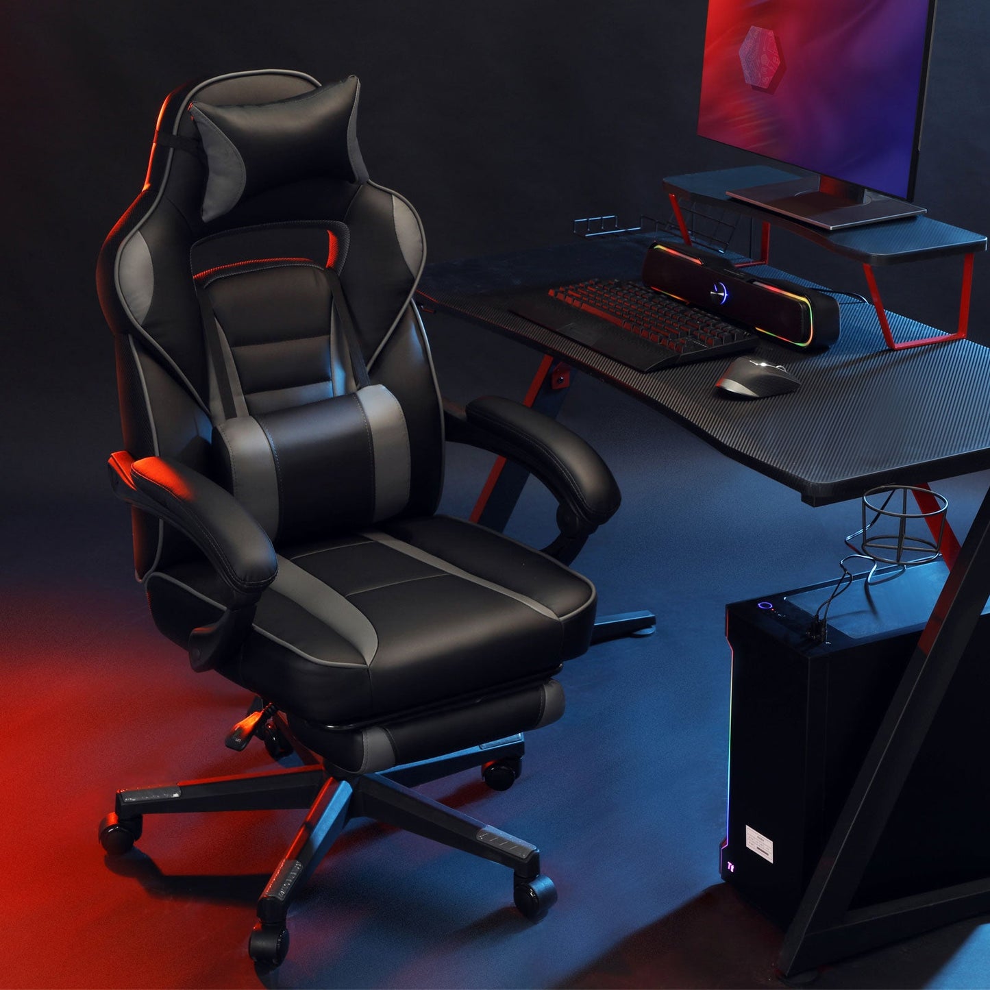 Silla de juego, silla de oficina, reposacabezas, cojín lumbar, ajustable en altura, cargable hasta 150 kg, SONGMICS