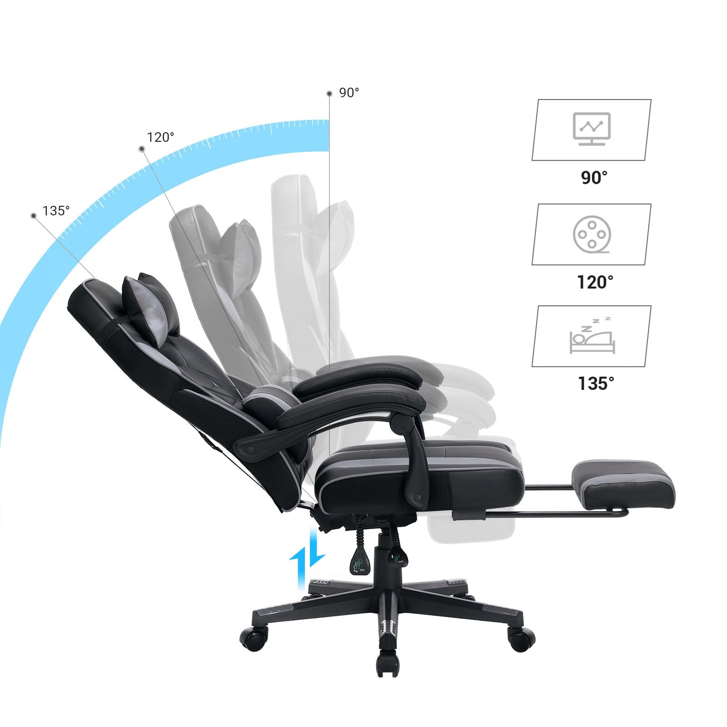 SONGMICS - Silla de juego, silla de oficina, reposacabezas, cojín lumbar, ajustable, Ángulo de inclinación ajustable