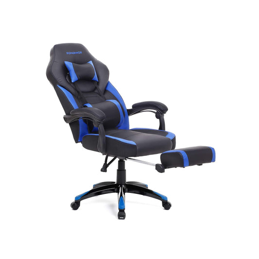 Silla gaming con reposapiés, silla de escritorio, reposacabezas ajustable, soporte lumbar, SONGMICS
