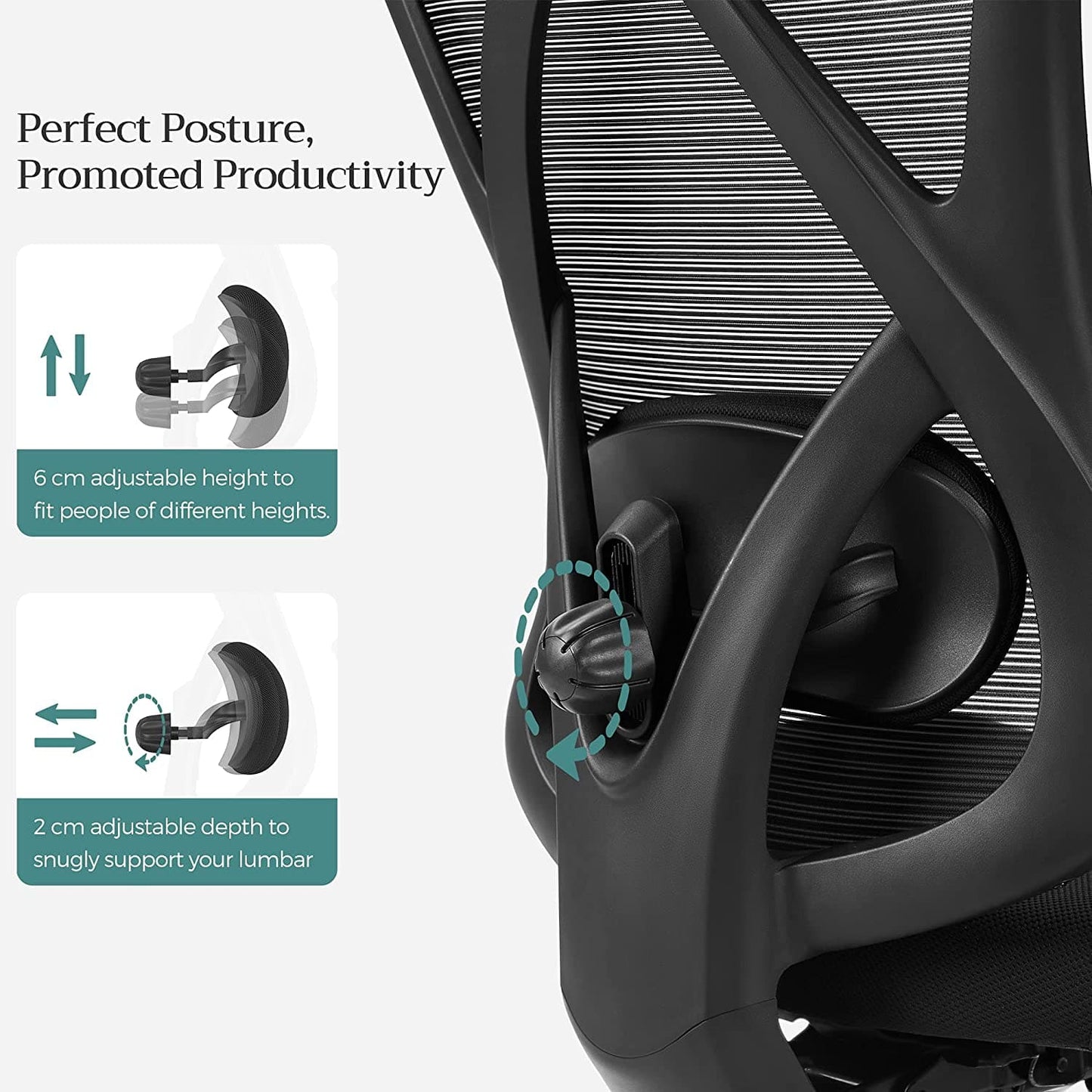 Silla de Oficina SONGMICS, cargable hasta 150 kg, Respaldo Ajustable, Cómoda y Robusta, silla escritorio