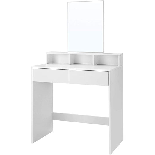 VASAGLE - Tocador con Espejo Rectangular, Mesa de Maquillaje, con 2 Cajones y 3 Compartimentos de Almacenamiento, Estilo Moderno, Blanco
