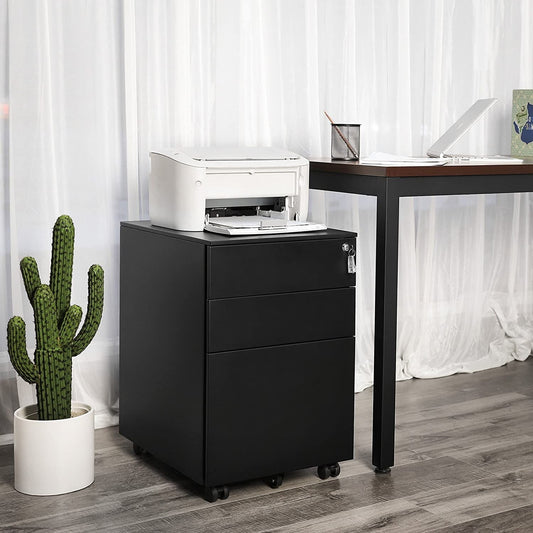 Gabinete para oficina, Cerradura y 3 Cajones, Gabinete oficina, Mueble Archivador, negro - SONGMICS 1